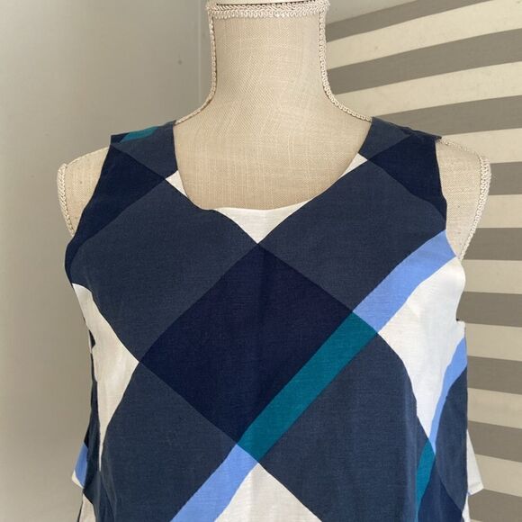 Ann Taylor Blue & White Plaid Ruffle Tie-Back Sleeveless Blouse Size Small NEW - Picture 2 of 10
